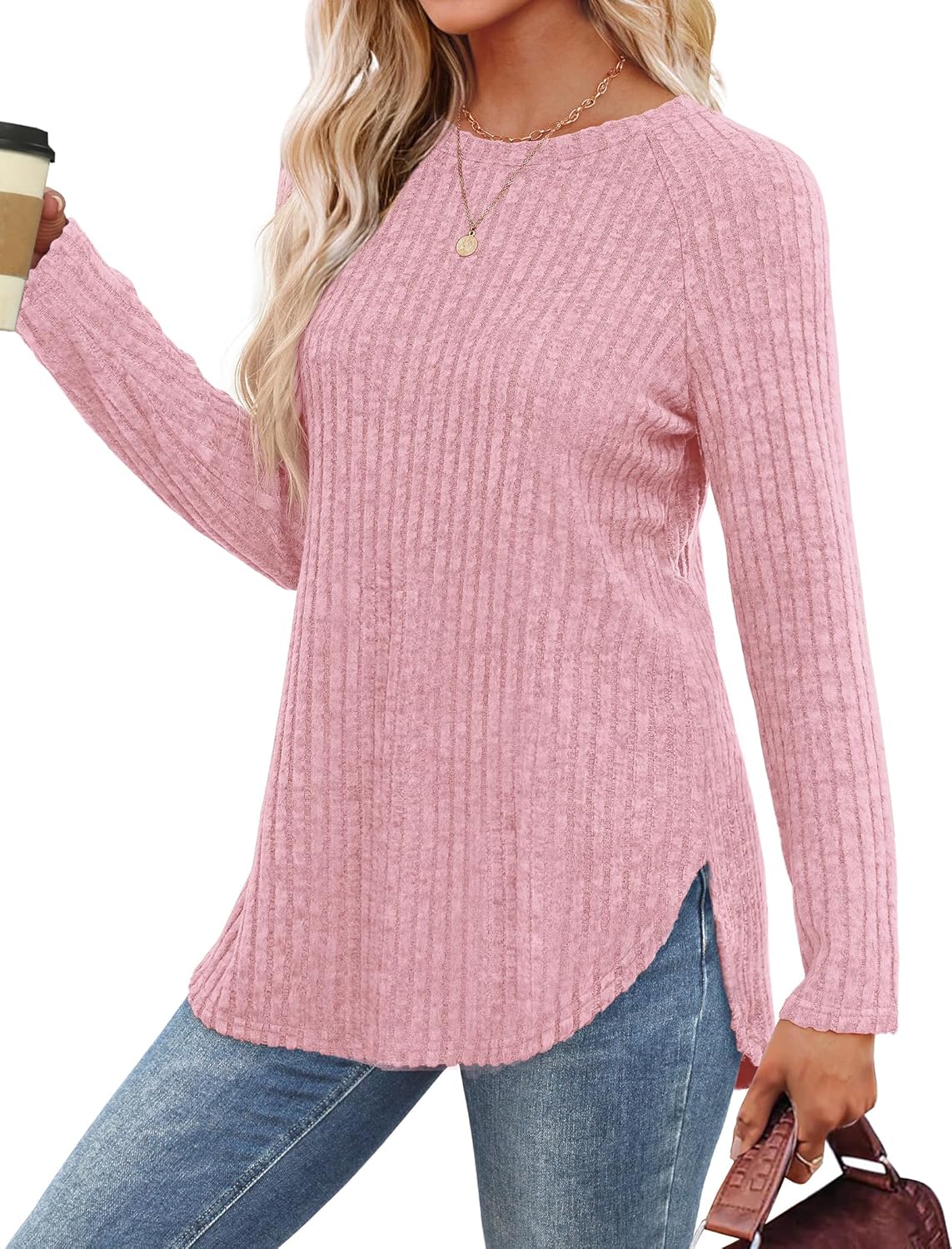 Long Sleeve Shirts Tunic Tops for Women Loose Fit Crew Neck Pullover Sweaters - Picture 70 of 113