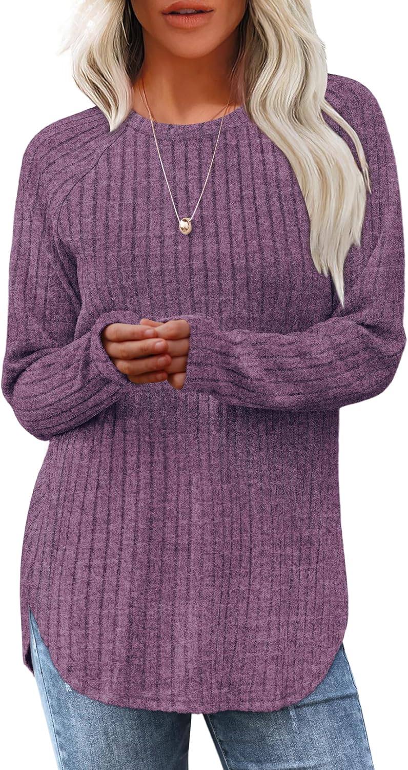 Long Sleeve Shirts Tunic Tops for Women Loose Fit Crew Neck Pullover Sweaters - Picture 74 of 113