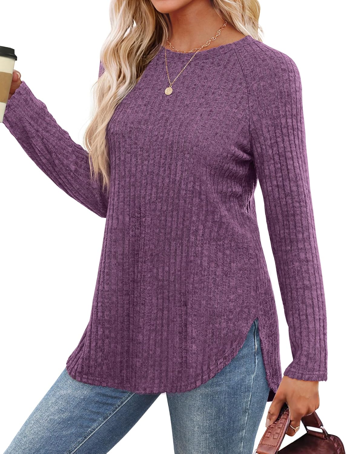 Long Sleeve Shirts Tunic Tops for Women Loose Fit Crew Neck Pullover Sweaters - Picture 75 of 113
