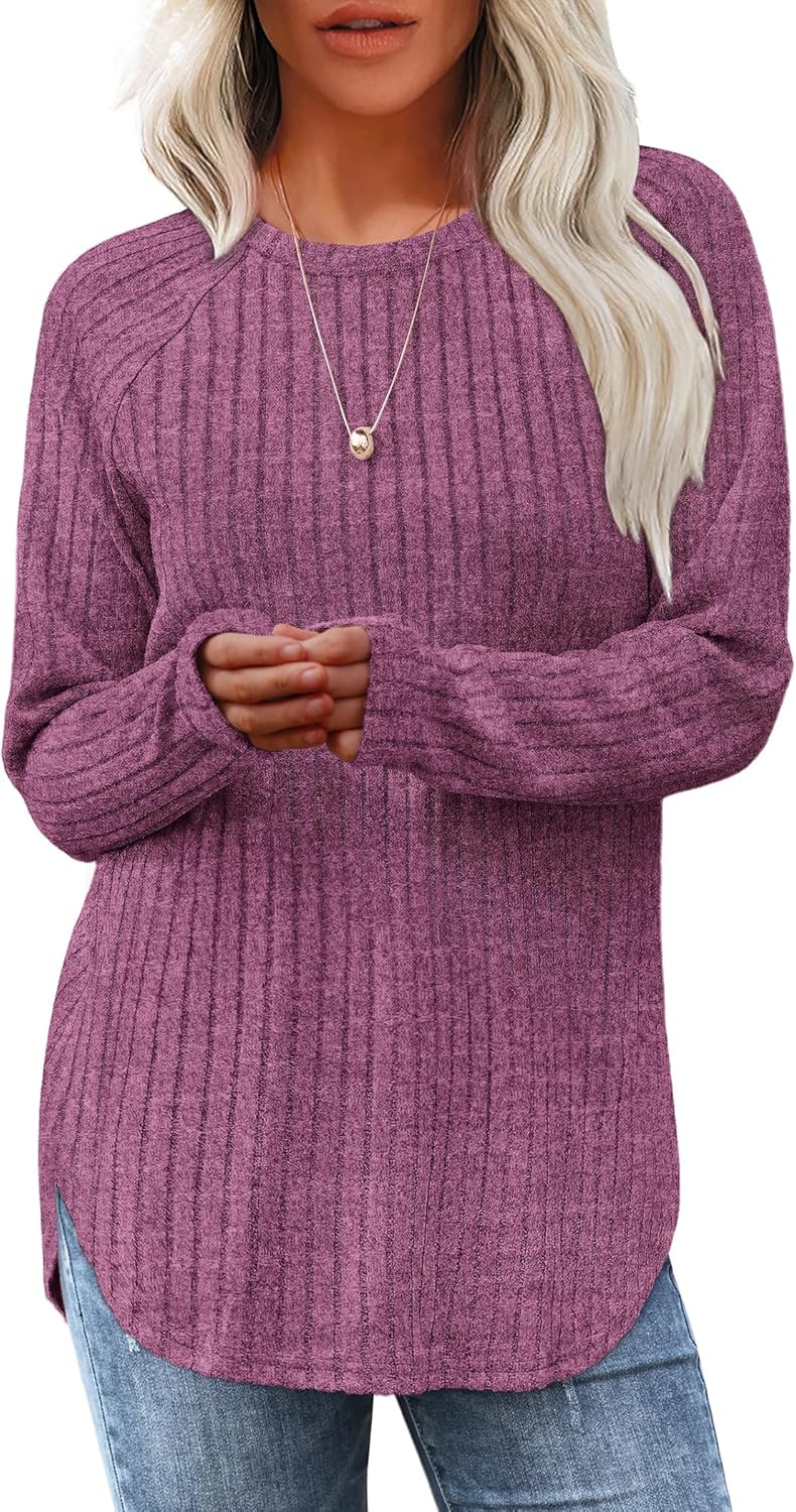 Long Sleeve Shirts Tunic Tops for Women Loose Fit Crew Neck Pullover Sweaters - Picture 79 of 113