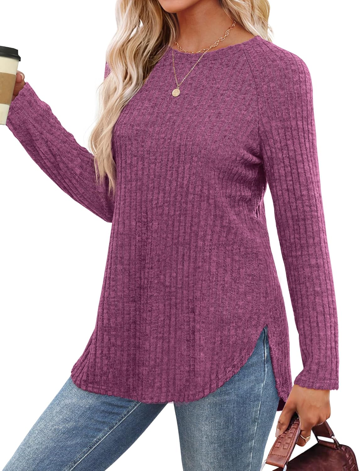 Long Sleeve Shirts Tunic Tops for Women Loose Fit Crew Neck Pullover Sweaters - Picture 80 of 113