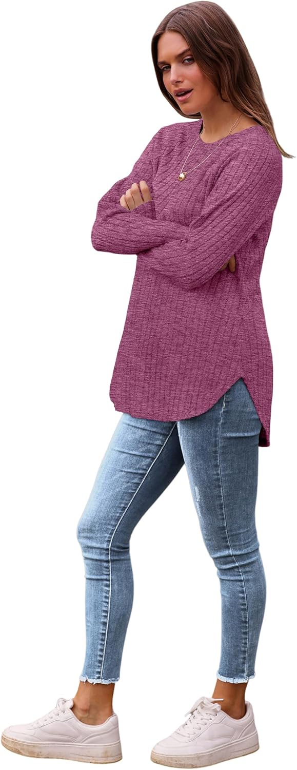Long Sleeve Shirts Tunic Tops for Women Loose Fit Crew Neck Pullover Sweaters - Picture 81 of 113