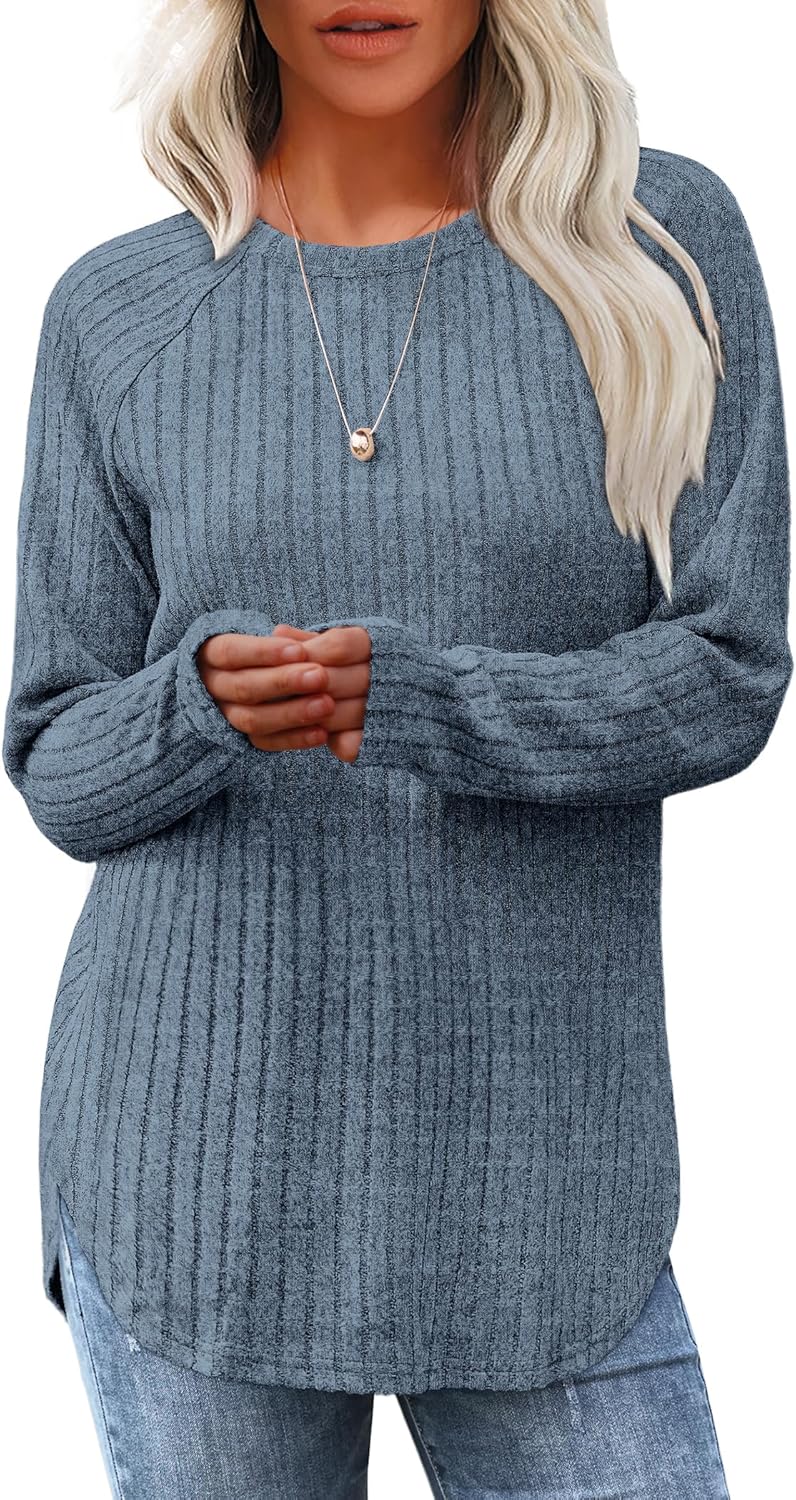 Long Sleeve Shirts Tunic Tops for Women Loose Fit Crew Neck Pullover Sweaters - Picture 84 of 113