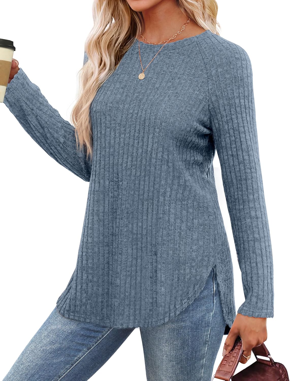 Long Sleeve Shirts Tunic Tops for Women Loose Fit Crew Neck Pullover Sweaters - Picture 85 of 113