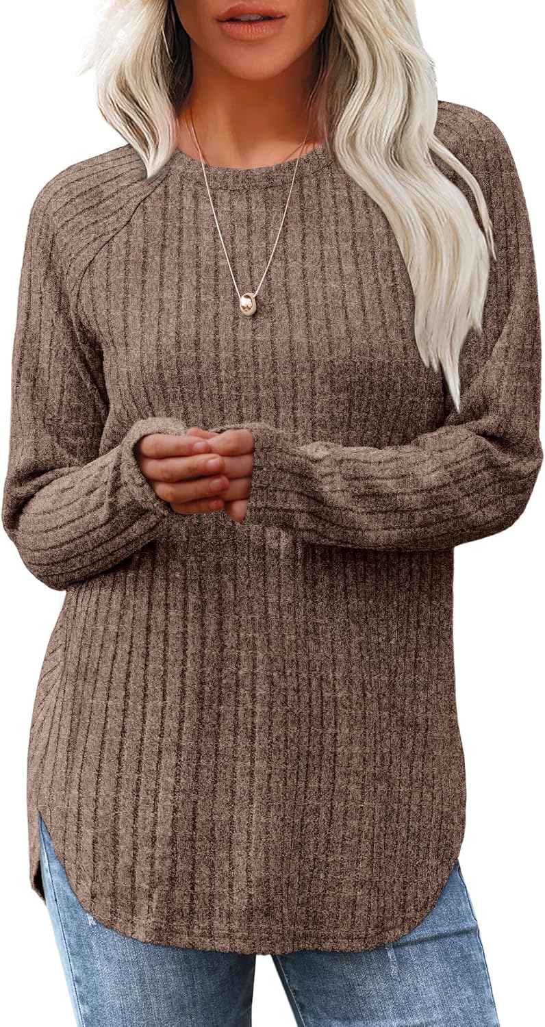 Long Sleeve Shirts Tunic Tops for Women Loose Fit Crew Neck Pullover Sweaters - Picture 89 of 113