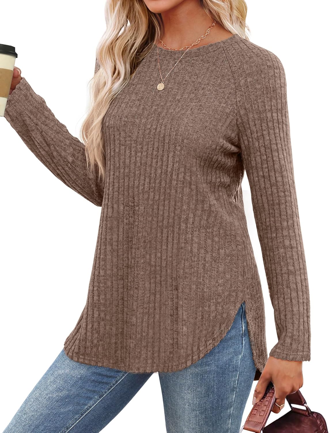 Long Sleeve Shirts Tunic Tops for Women Loose Fit Crew Neck Pullover Sweaters - Picture 90 of 113
