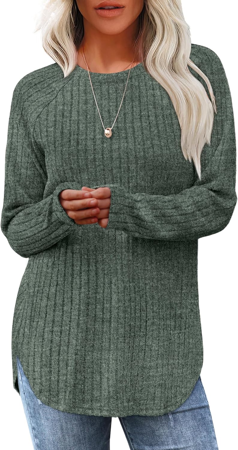 Long Sleeve Shirts Tunic Tops for Women Loose Fit Crew Neck Pullover Sweaters - Picture 94 of 113