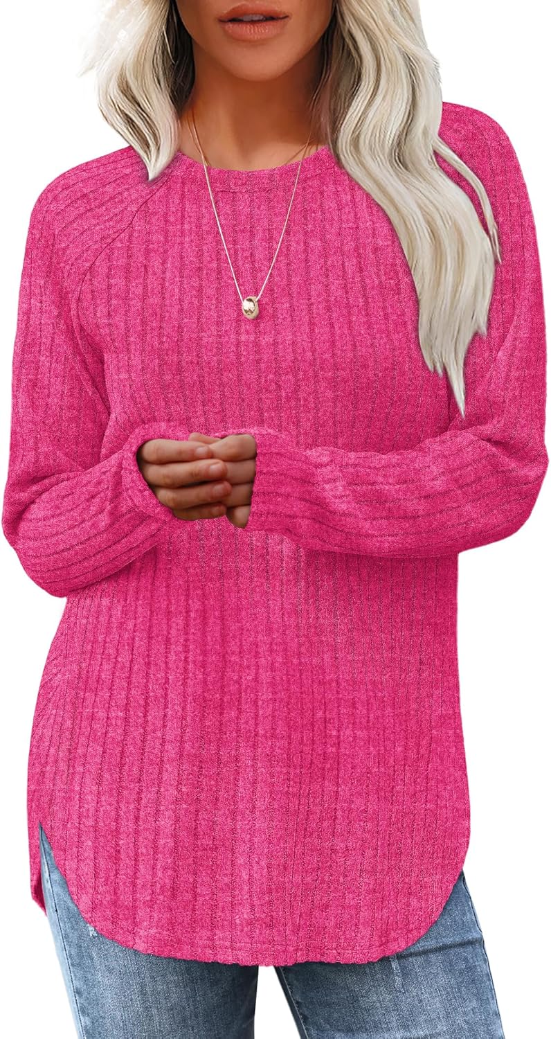 Long Sleeve Shirts Tunic Tops for Women Loose Fit Crew Neck Pullover Sweaters - Picture 99 of 113