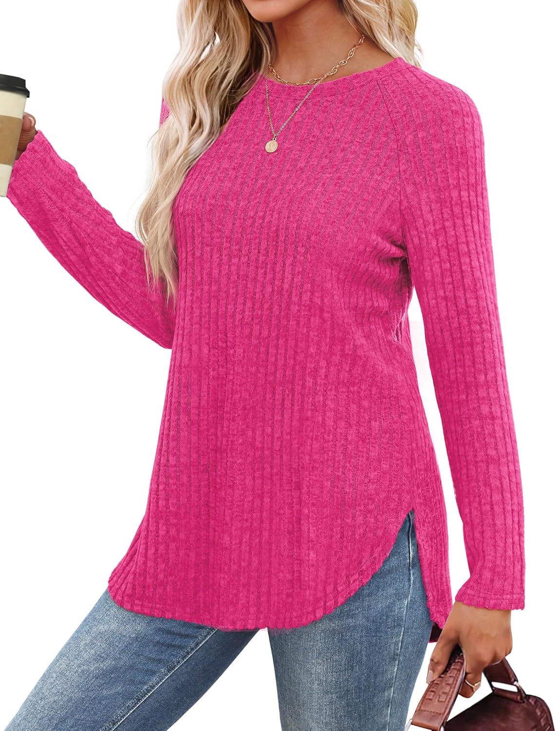 Long Sleeve Shirts Tunic Tops for Women Loose Fit Crew Neck Pullover Sweaters - Picture 100 of 113