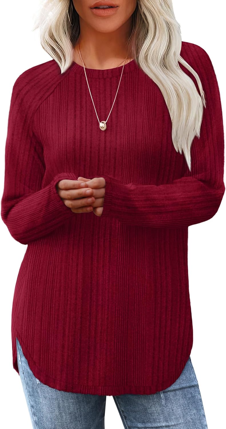 Long Sleeve Shirts Tunic Tops for Women Loose Fit Crew Neck Pullover Sweaters - Picture 104 of 113