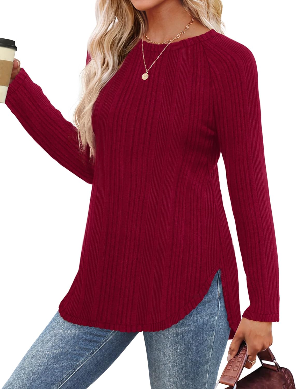 Long Sleeve Shirts Tunic Tops for Women Loose Fit Crew Neck Pullover Sweaters - Picture 105 of 113