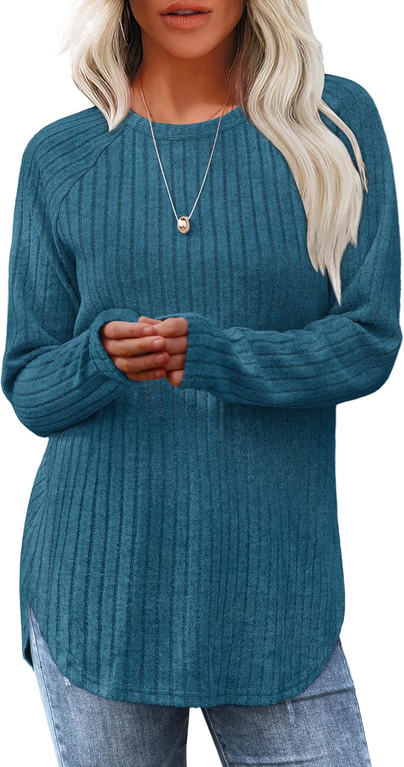 Long Sleeve Shirts Tunic Tops for Women Loose Fit Crew Neck Pullover Sweaters - Picture 109 of 113