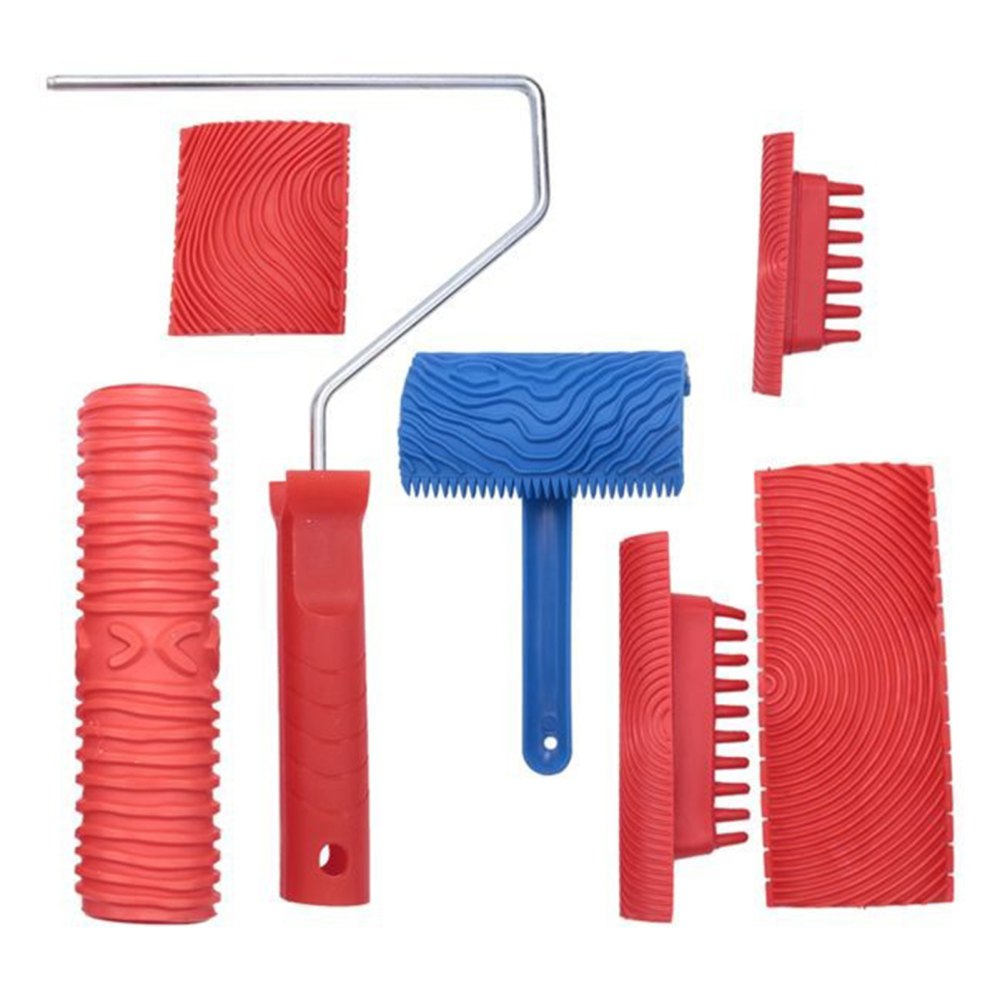 Wood Graining Tool Set Fake Wood Grain Roller Painting Tool with Handle DIY 6pcs