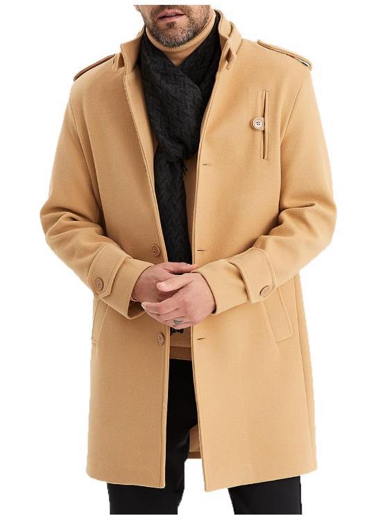 Single-breasted Mid-length Men's Stand-up Collar Woolen Trench Coat