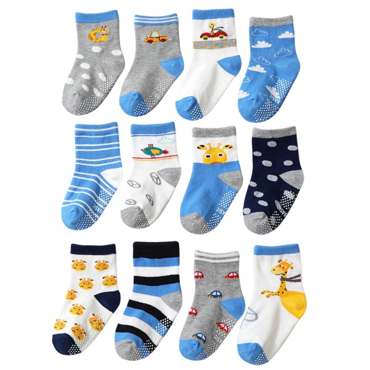 12-pack Baby Kids Boys Cotton Rich Non-slip Sea Creature Striped Socks Gift Set - Picture 8 of 8