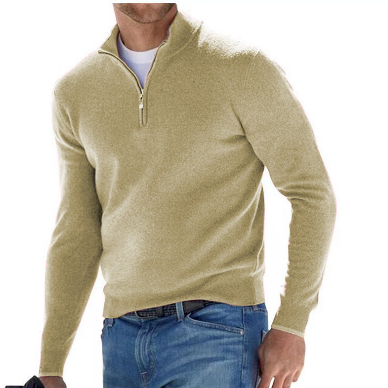 New long sleeved V-neck woolen zipper men's casual top polo shirt - Picture 24 of 33