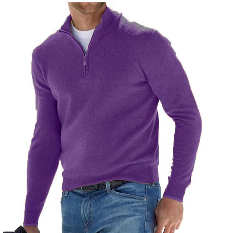 New long sleeved V-neck woolen zipper men's casual top polo shirt - Picture 26 of 33