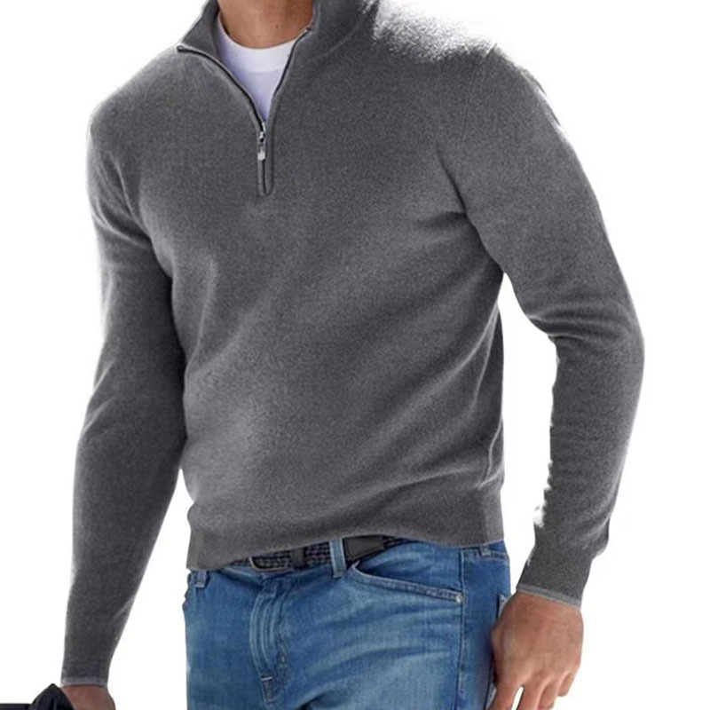 New long sleeved V-neck woolen zipper men's casual top polo shirt - Picture 27 of 33