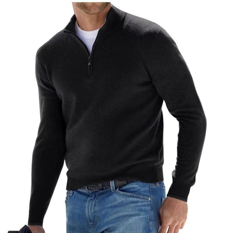 New long sleeved V-neck woolen zipper men's casual top polo shirt - Picture 28 of 33
