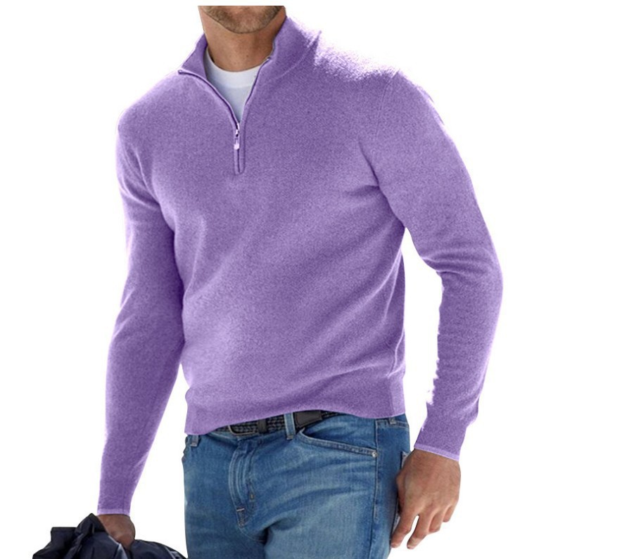 New long sleeved V-neck woolen zipper men's casual top polo shirt - Picture 29 of 33