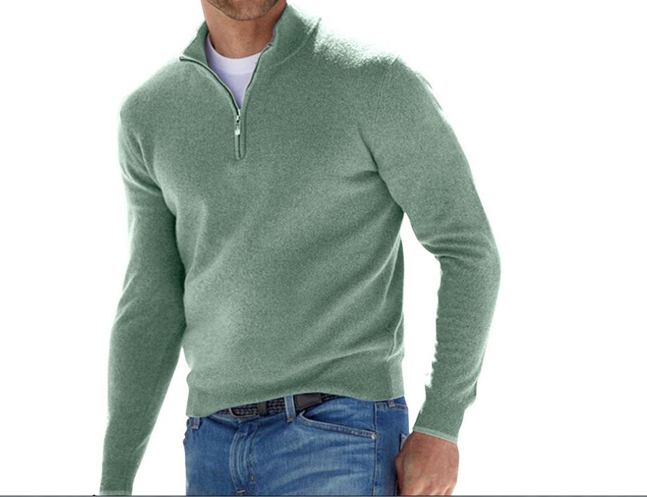 New long sleeved V-neck woolen zipper men's casual top polo shirt - Picture 31 of 33