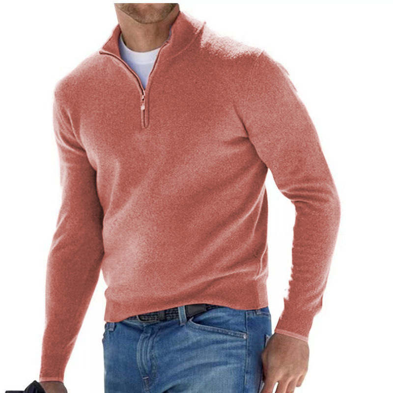 New long sleeved V-neck woolen zipper men's casual top polo shirt - Picture 32 of 33