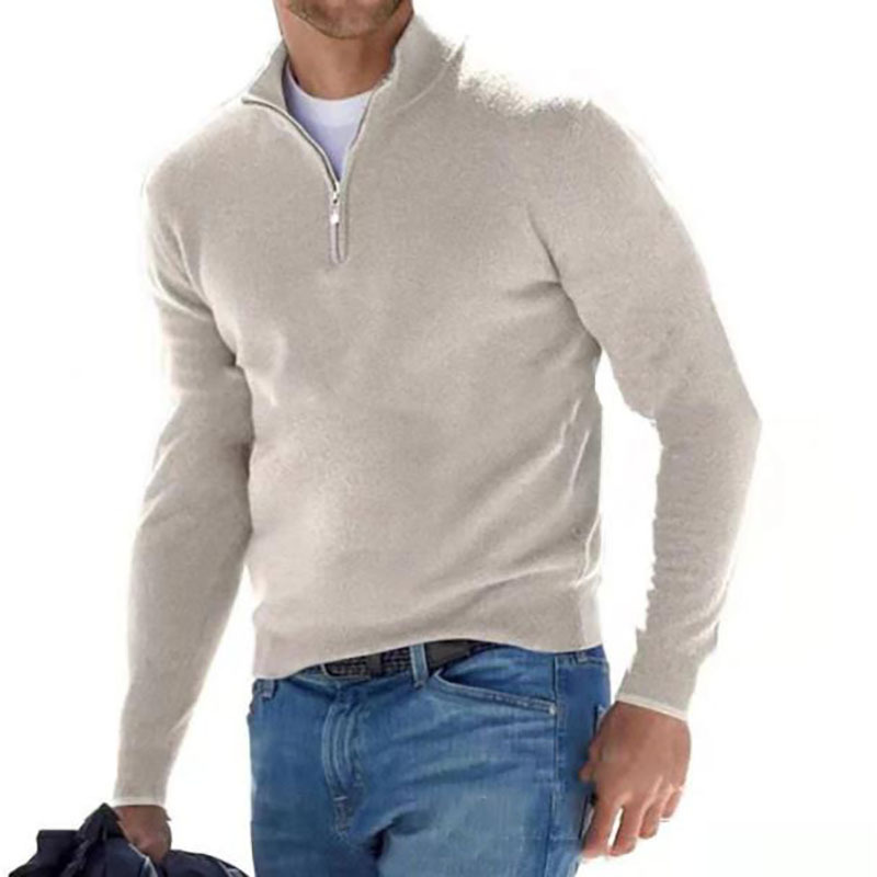 New long sleeved V-neck woolen zipper men's casual top polo shirt - Picture 33 of 33