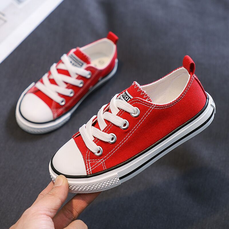 GIRLS BOYS CANVAS TRAINERS LOW TOP PUMPS KIDS LACE UP PLIMSOLLS SHOES SIZES