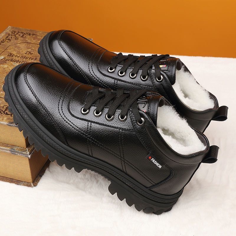 Mens Thicken Fleece Lined Ankle Snow Boots Slip On Lace Up Winter Warm Shoes - Picture 9 of 10