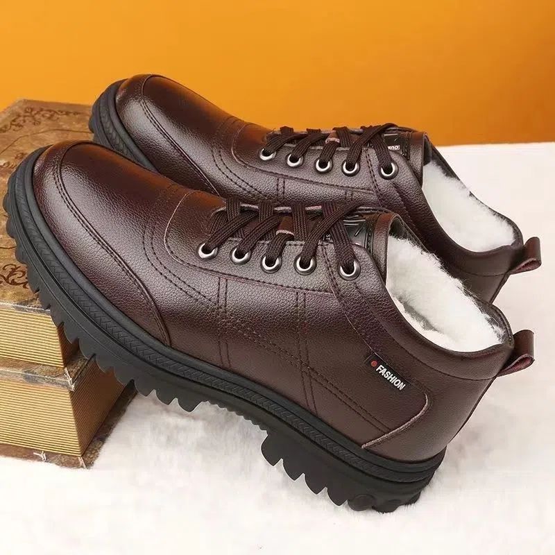 Mens Thicken Fleece Lined Ankle Snow Boots Slip On Lace Up Winter Warm Shoes - Picture 10 of 10