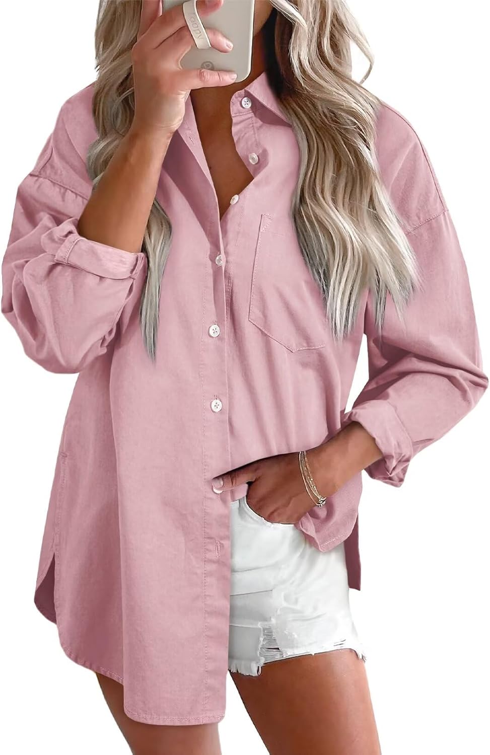 Women Denim Shirts Button Down Blouse Long Sleeve V Neck Casual Top - Picture 23 of 26