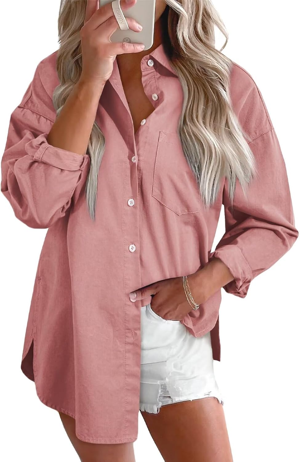 Women Denim Shirts Button Down Blouse Long Sleeve V Neck Casual Top - Picture 25 of 26