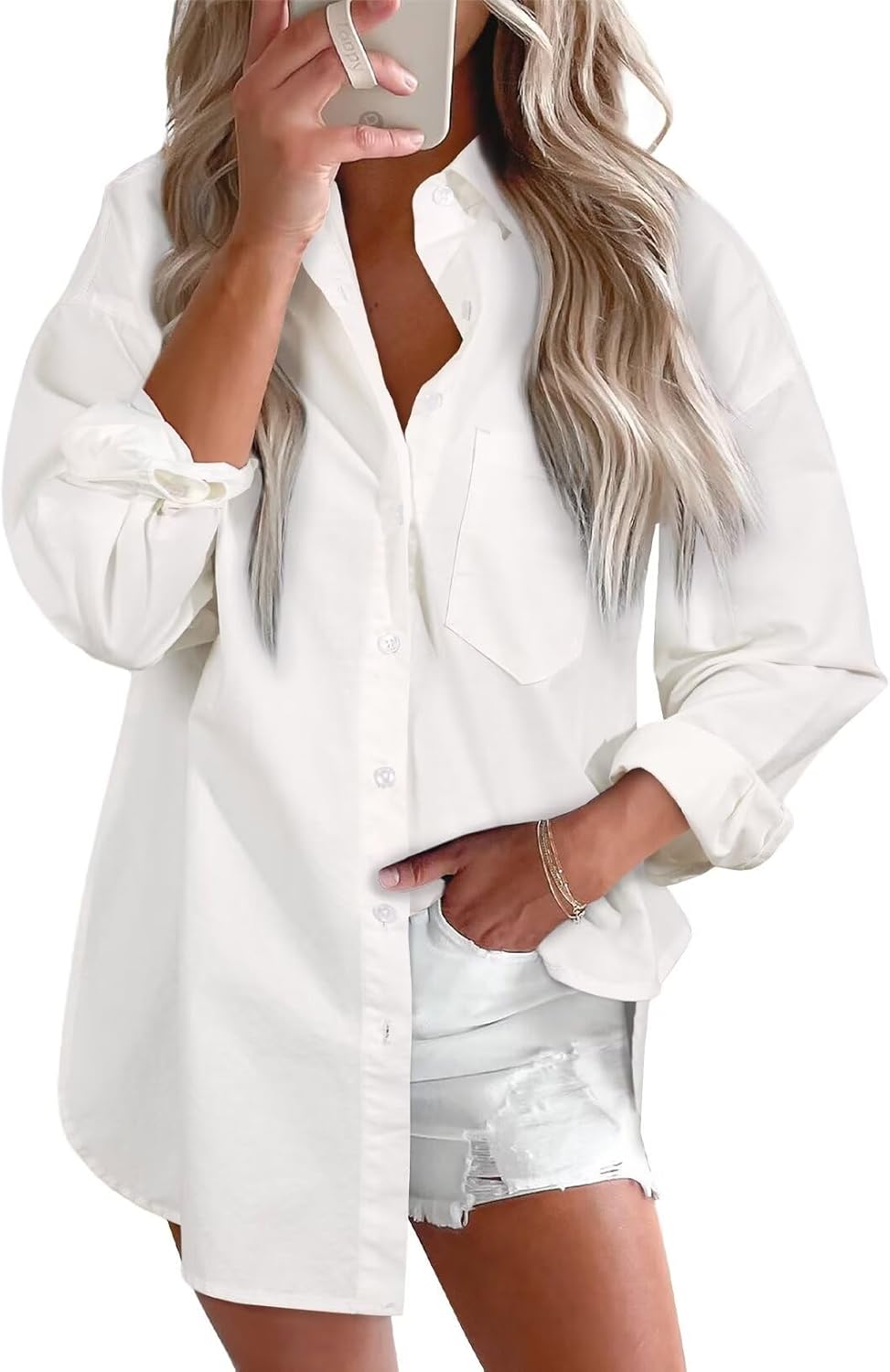 Women Denim Shirts Button Down Blouse Long Sleeve V Neck Casual Top - Picture 26 of 26