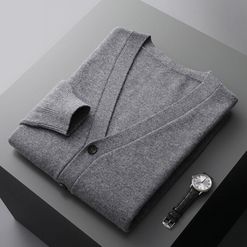 Schurwolle Strickjacke V-Ausschnitt Strick Pullover Jacke Locker Langarm Kaschmir Herren - Bild 27 von 28