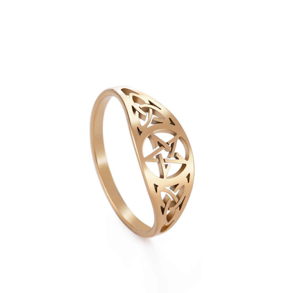 New Gothic Irish Knot Pentagram Ring Stainless Steel Wicca Amulet Rings Jewelry - Picture 26 of 44