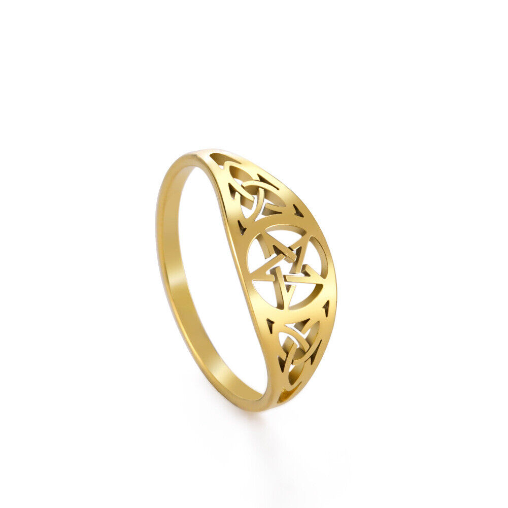 New Gothic Irish Knot Pentagram Ring Stainless Steel Wicca Amulet Rings Jewelry - Picture 27 of 44