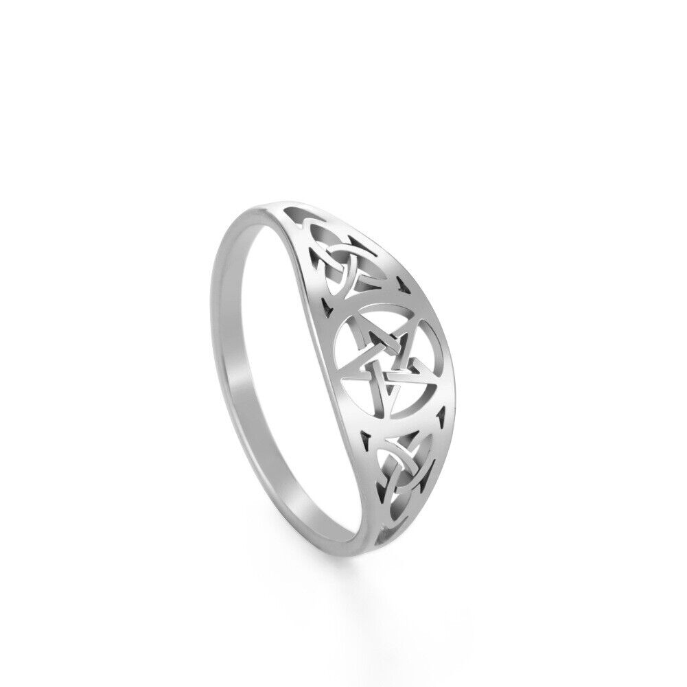 New Gothic Irish Knot Pentagram Ring Stainless Steel Wicca Amulet Rings Jewelry - Picture 28 of 44