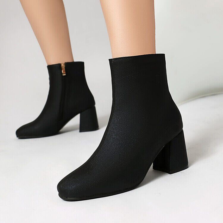 Fall Winter Womens Side Zipper Ankle Boots Mid Chunky Heel Shoes Booties Plus Si - Bild 24 von 27