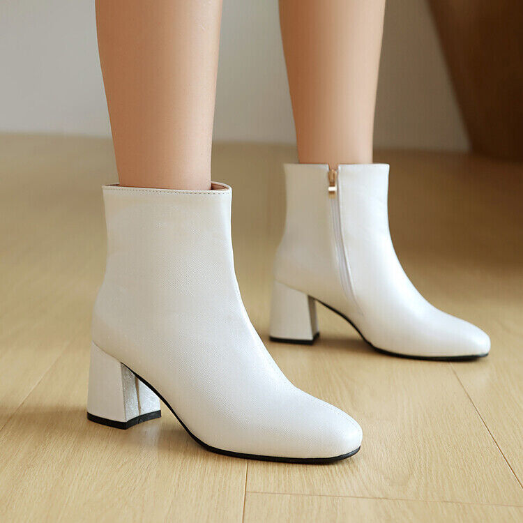 Fall Winter Womens Side Zipper Ankle Boots Mid Chunky Heel Shoes Booties Plus Si - Bild 26 von 27