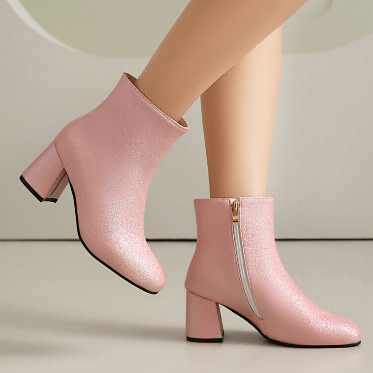 Fall Winter Womens Side Zipper Ankle Boots Mid Chunky Heel Shoes Booties Plus Si - Bild 27 von 27