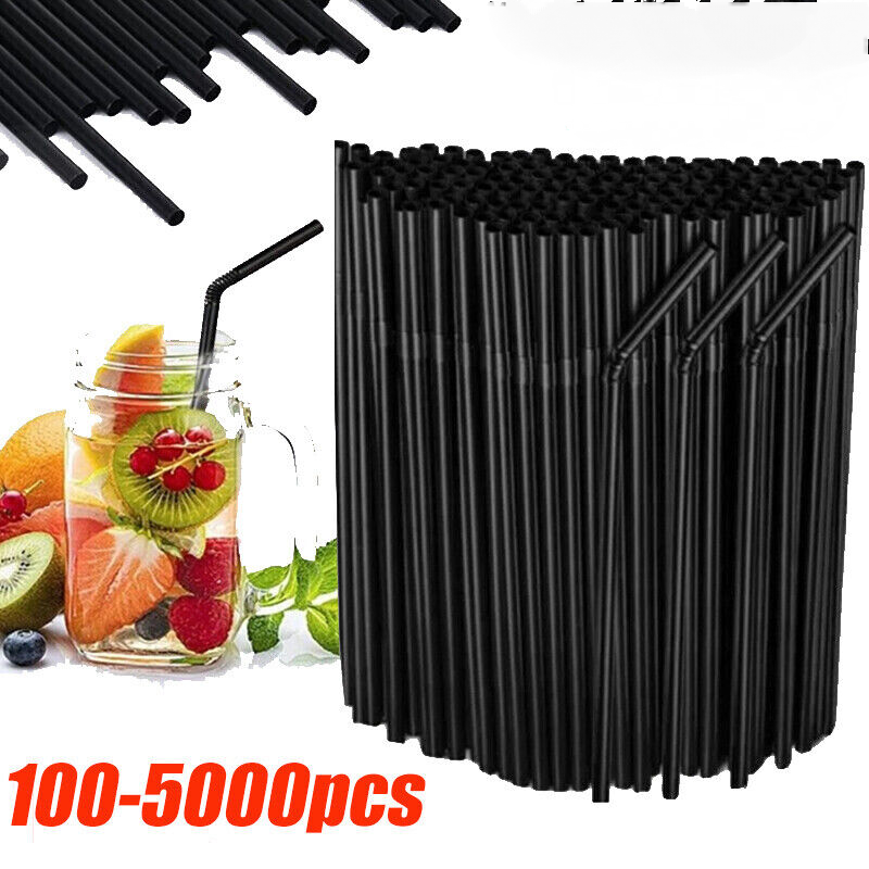 100-5000x Straws Plastic Bendy Black Straws Birthday Wedding Summer Drink Party