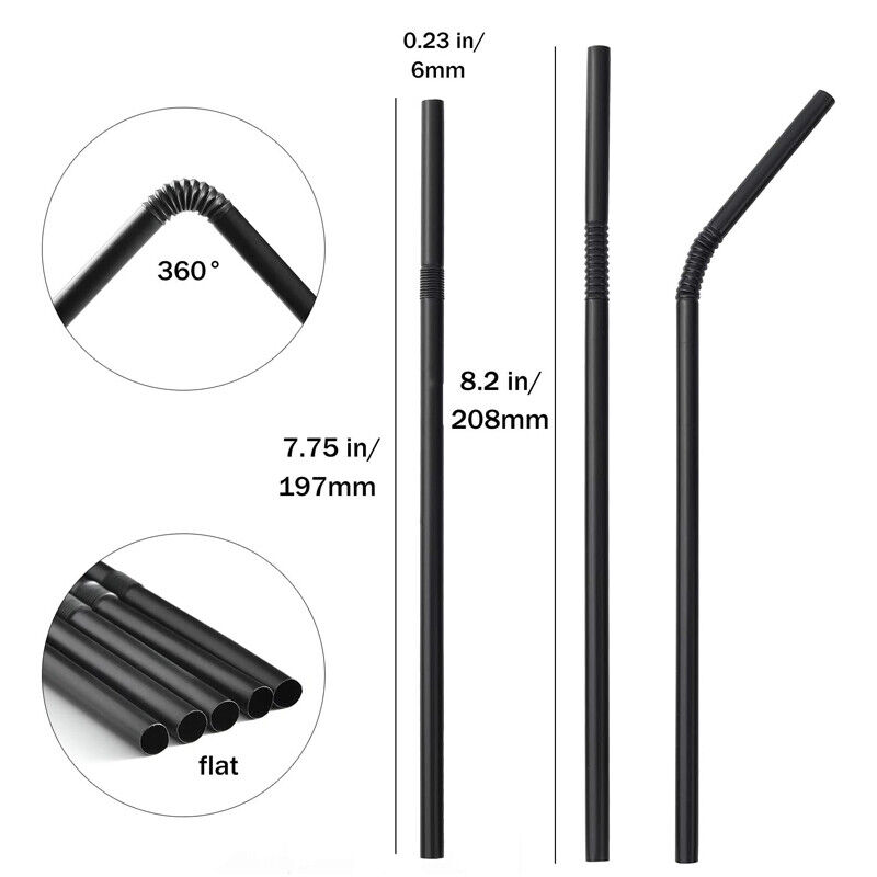 100-5000x Straws Plastic Bendy Black Straws Birthday Wedding Summer Drink Party