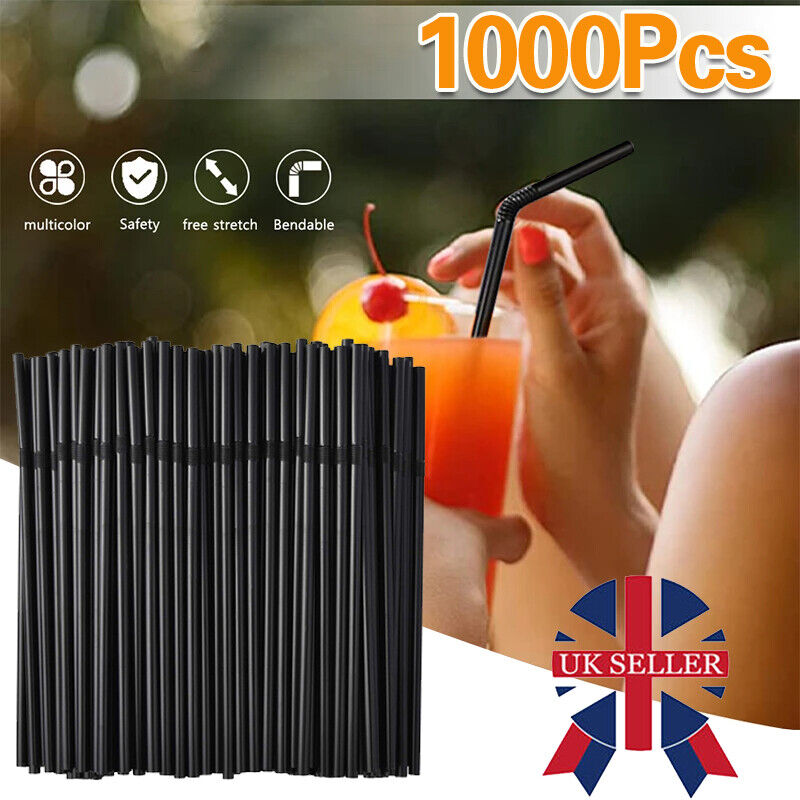 100-5000x Straws Plastic Bendy Black Straws Birthday Wedding Summer Drink Party