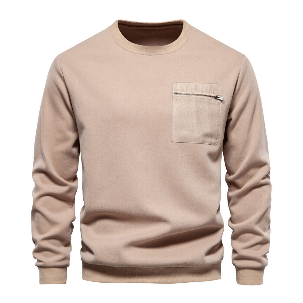 Men's Casual Crewneck Sweatshirt Solid Color Long Sleeve Pullover Sweatshirt