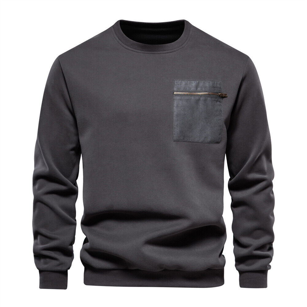 Men's Casual Crewneck Sweatshirt Solid Color Long Sleeve Pullover Sweatshirt