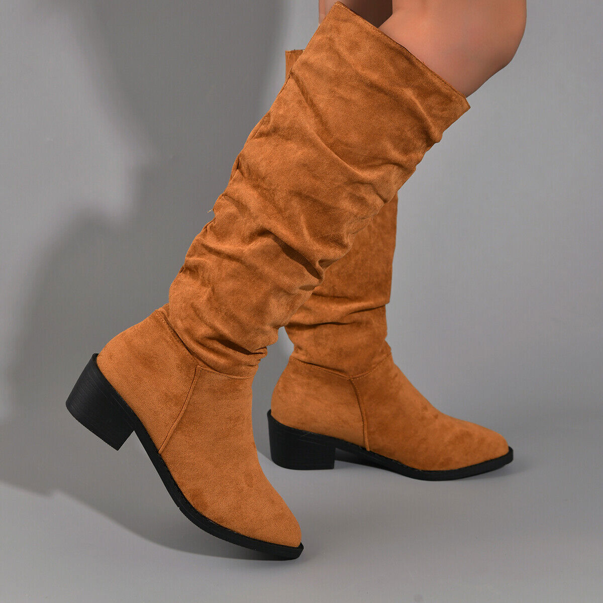 Women's Low Heel Knee High Boots Wide Calf Boots Fashion Winter Dress Boot