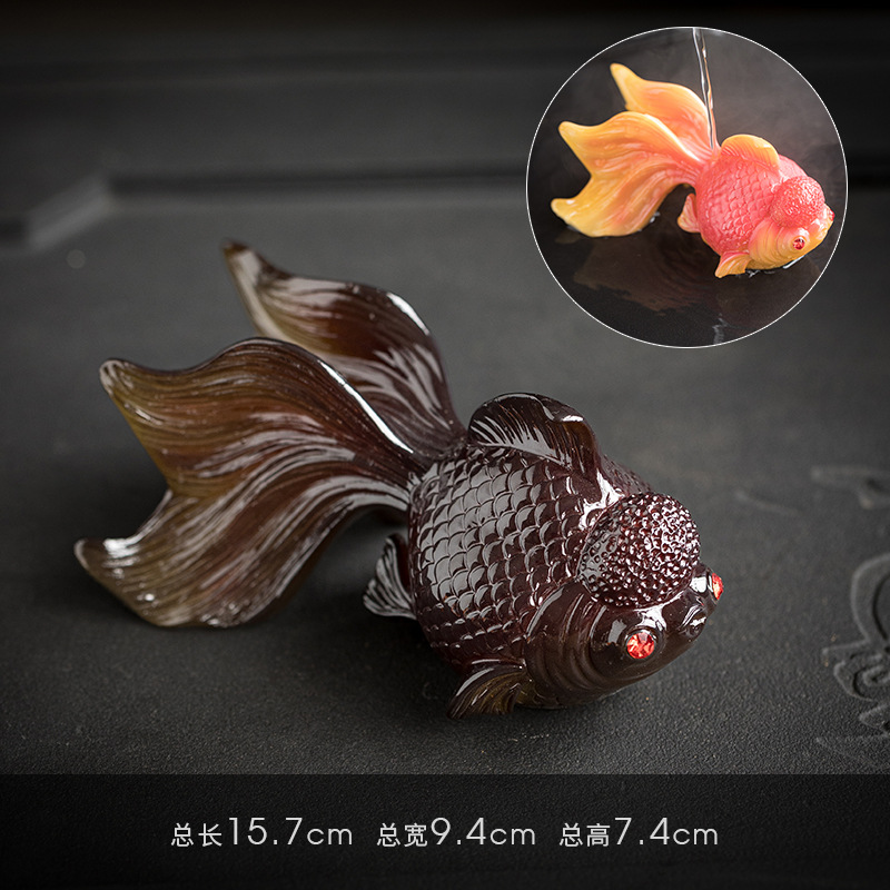 Fortuna en la cabeza Koi té mascota adorno divertido cambio de color té juego decoración - Imagen 6 de 7