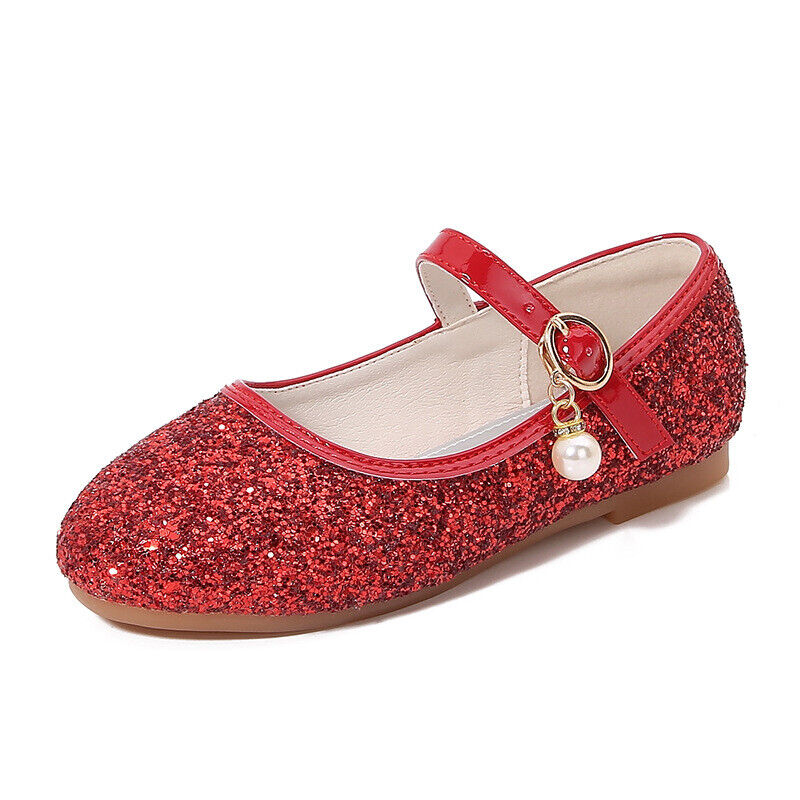Kids Girls Party Mary Jane Glitter Flat School Sandals Wedding Occasion Shoes UK - Picture 31 of 32