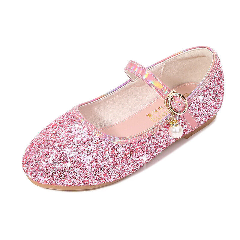 Kids Girls Party Mary Jane Glitter Flat School Sandals Wedding Occasion Shoes UK - Picture 27 of 32