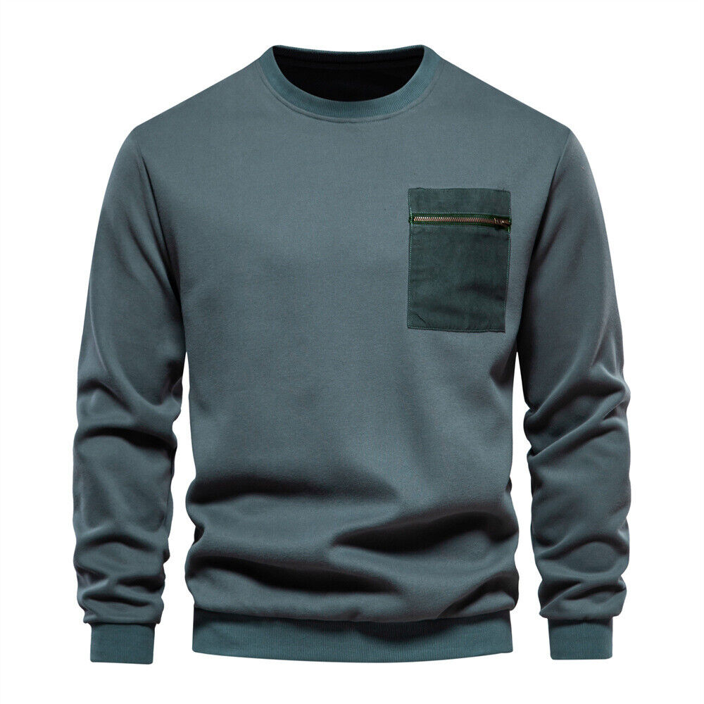 Men's Casual Crewneck Sweatshirt Solid Color Long Sleeve Pullover Sweatshirt